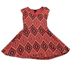 Tribal Aztec Pattern Skater Dress – Boho Indie Soft Girl Fit & Flare Mini Size M